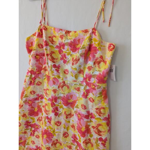 Old Navy Fit & Flare Tie Shoulder Linen Blend Floral Watercolor Dress Size L new - Picture 2 of 10